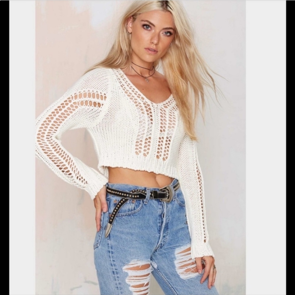 Nasty Gal Take It Easy Knit Crop Sweater - LARGE - NEW NWT - Picture 2 of 6